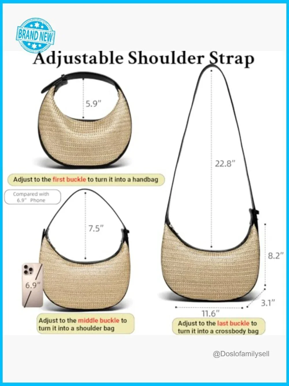 Straw Crossbody Hobo Bag Woven Beach Shoulder Purse Adjustable Strap Chic